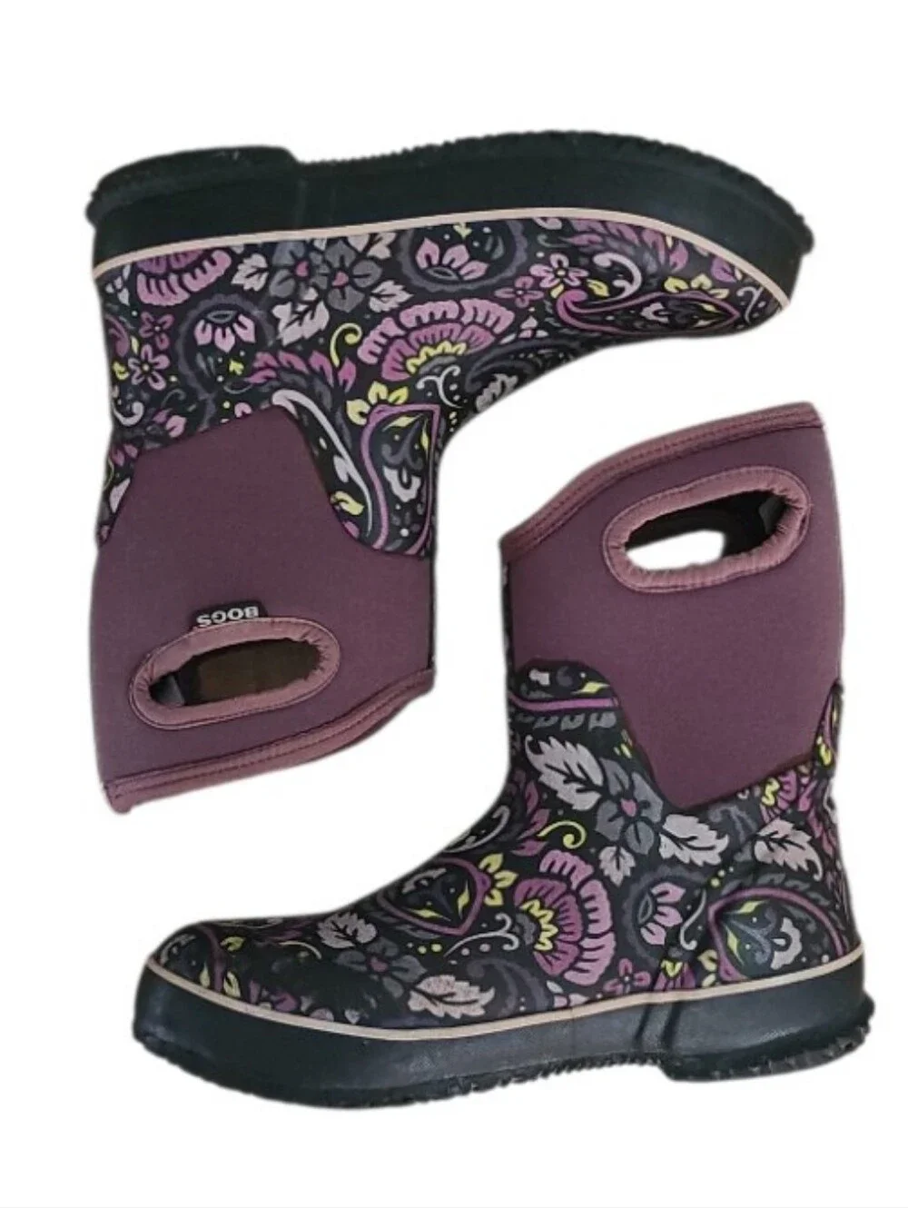 BOGS Classic Mid Tuscany Boots Women 10 Purple Floral Waterproof Rain Garden